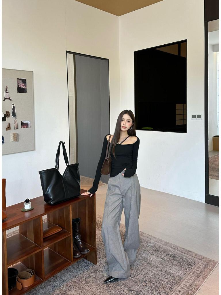 Lu Sheng Unisex Retro Wide-Leg Pleated Suit Pants - Stylish, Casual & Comfortably Draped Design