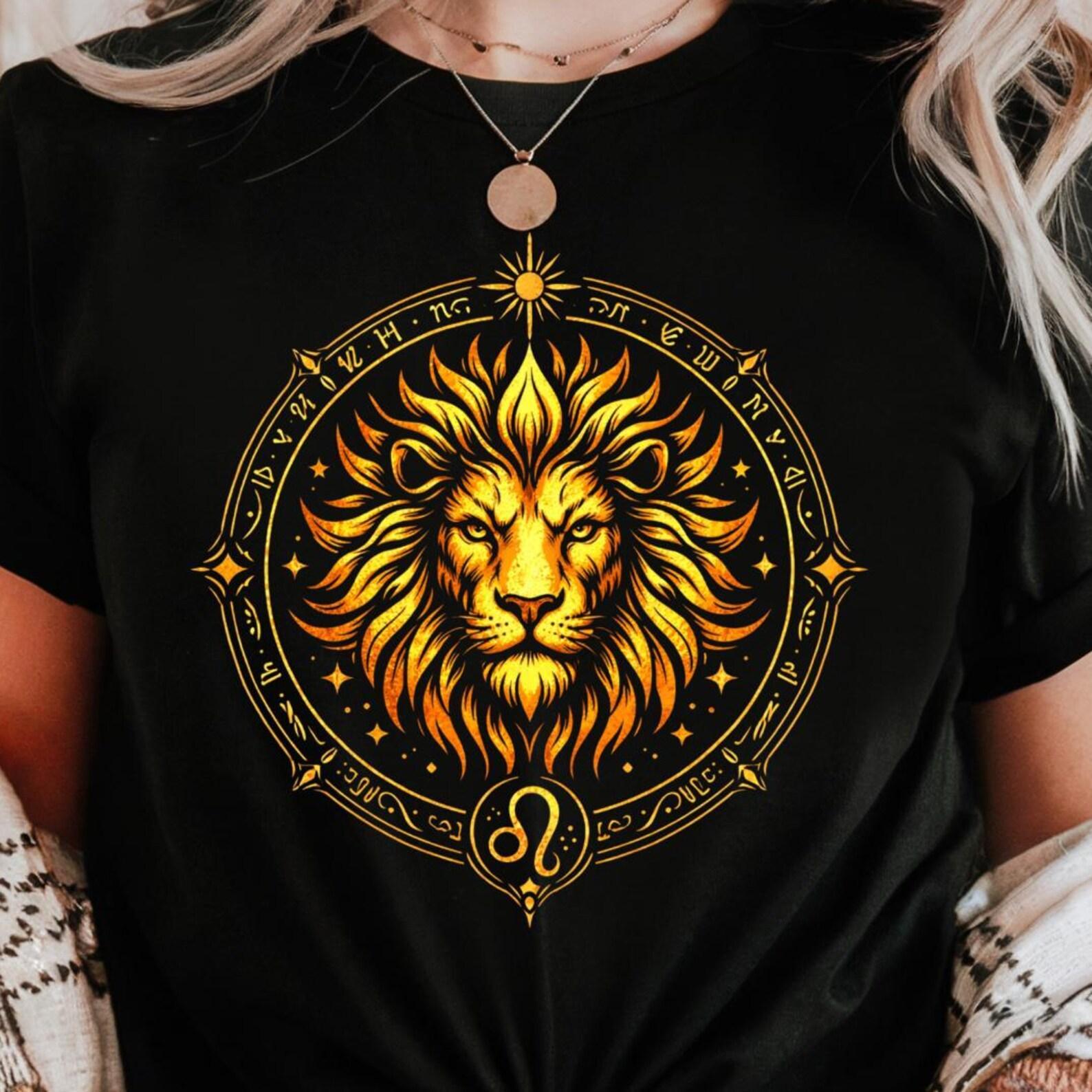 Leo Zodiac Shirt | Celestial Lion Astrology Tee | Horoscope Star Sign Graphic T-Shirt XL