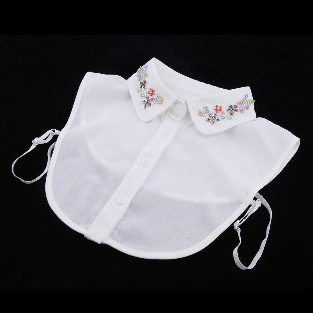 Women Removable Faux Collar Floral Embroidered Half Shirt Blouse Dickey Fashion Bib for Casual T Shirt