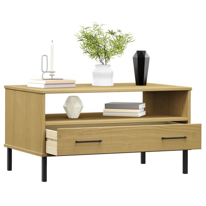 VidaXL Table basse avec pieds en métal Marron 85x50x45 cm Bois OSLO, table d'appoint, table de salon, table d'accent 351033