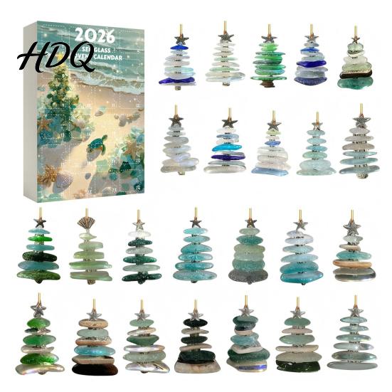 Regalo Conto alla Rovescia per le Feste per Bambini 2026 Calendario dell'Avvento Stile Vetro Marino Scatola Cieca 24 Pezzi Ornamenti a Tema Costiero Ornamenti Acrilici da Appendere all'Albero,