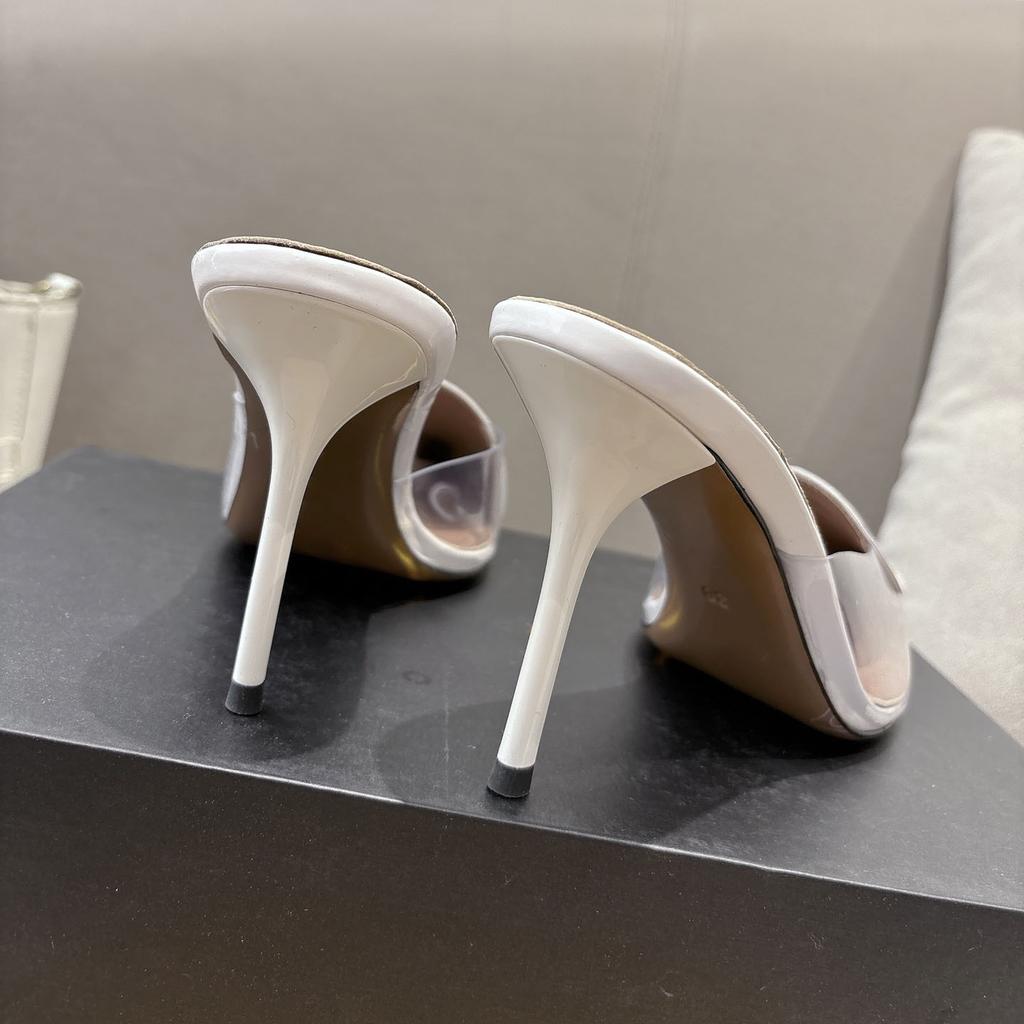 Fashion 2025 New Style Patent Leather Pvc Heart-Shaped Pointed-Toe Thin Heel Half-Slippers High Heel Sandals For Women'S Summer