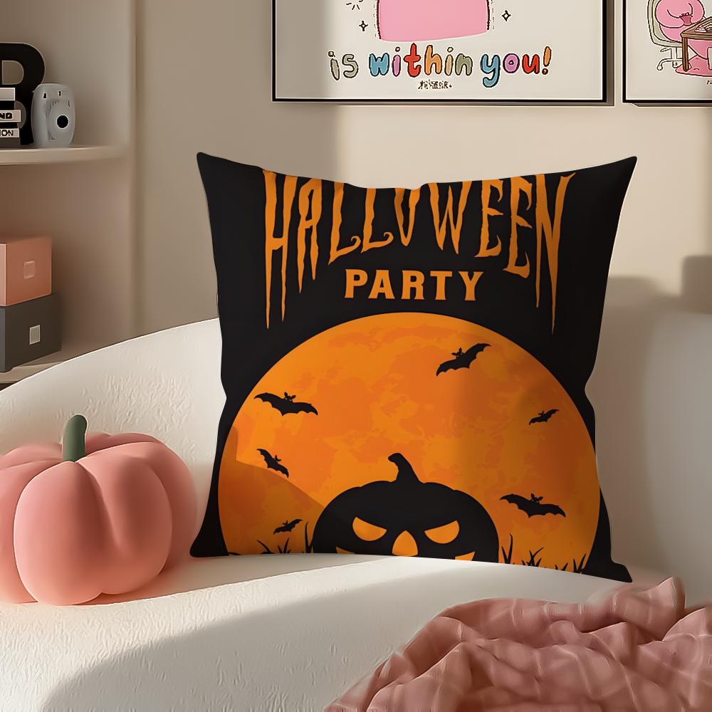 Halloween Witch Hat Skull Cushion Cover Pillowcase Short Plush Invisible zipper Room Sofa Cushion Cover