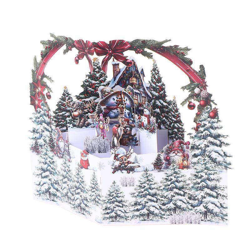 1 Stück 3D Weihnachtskarte mit verschneitem Winterhaus und Weihnachtsbaumdesign, inklusive Umschlag, festliche Grüße für Familie und Freunde