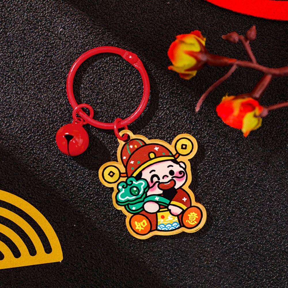Creative The God of Wealth Keychain Lucky Chinese Style Keyring The God of Fortune Pendant  Unisex