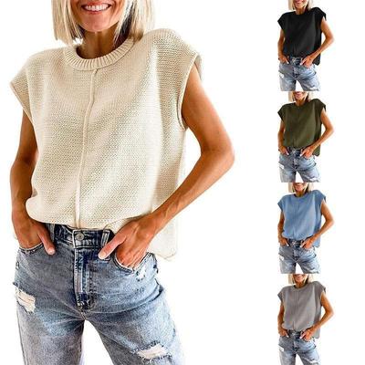 2026 Early Autumn Women's Sleeveless Knit Vest: European & American Style, Loose Fit, Round Neck Trendy Top
