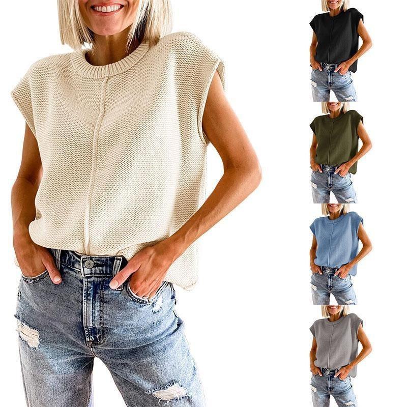 2026 Early Autumn Women's Sleeveless Knit Vest: European & American Style, Loose Fit, Round Neck Trendy Top