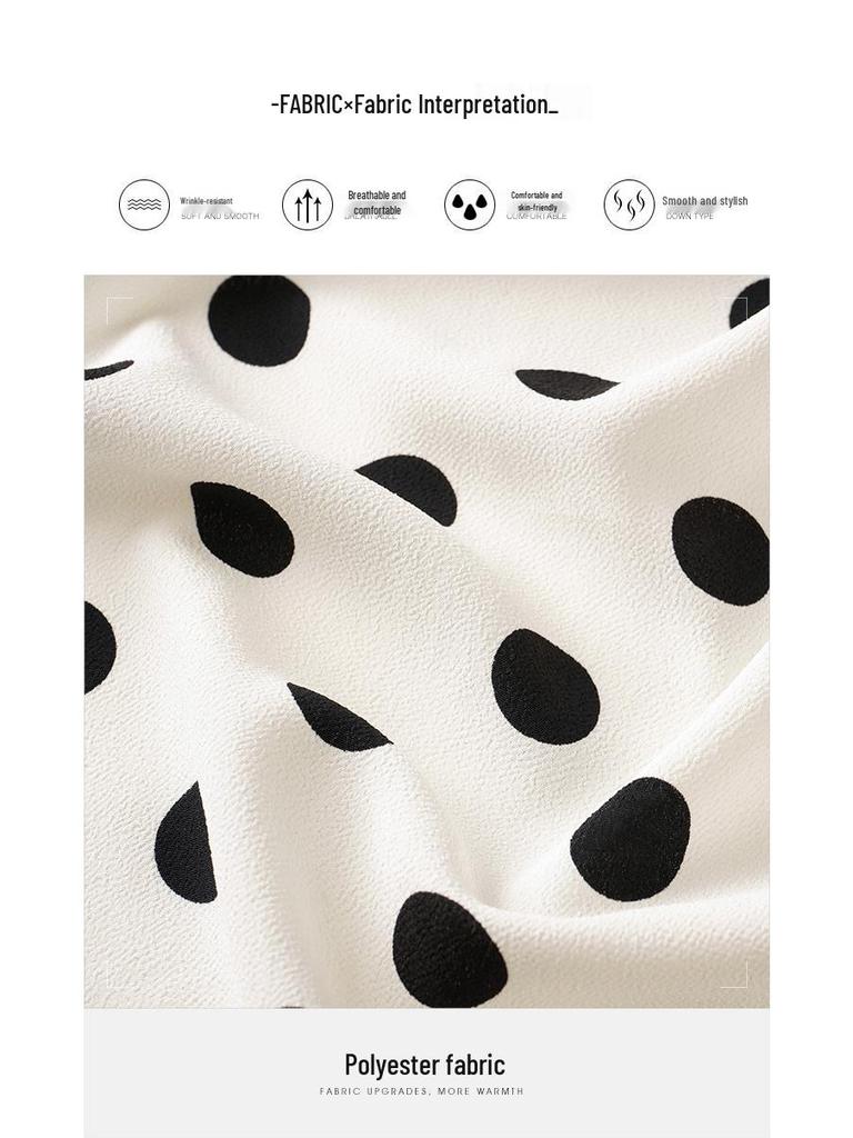 Women's Korean Style Polka Dot Chiffon Long Sleeve Shirt, Trendy White Spring Top