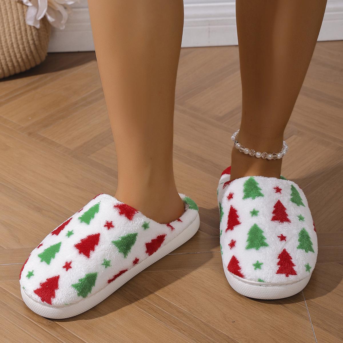

Модные женские тапочки в виде рождественской елки, имбирного пряника, зимние теплые шлепанцы, домашняя обувь для пары, мужские тапочки для спальни, плоская мягкая подошва, домашняя обувь для подарка 44-45 белый