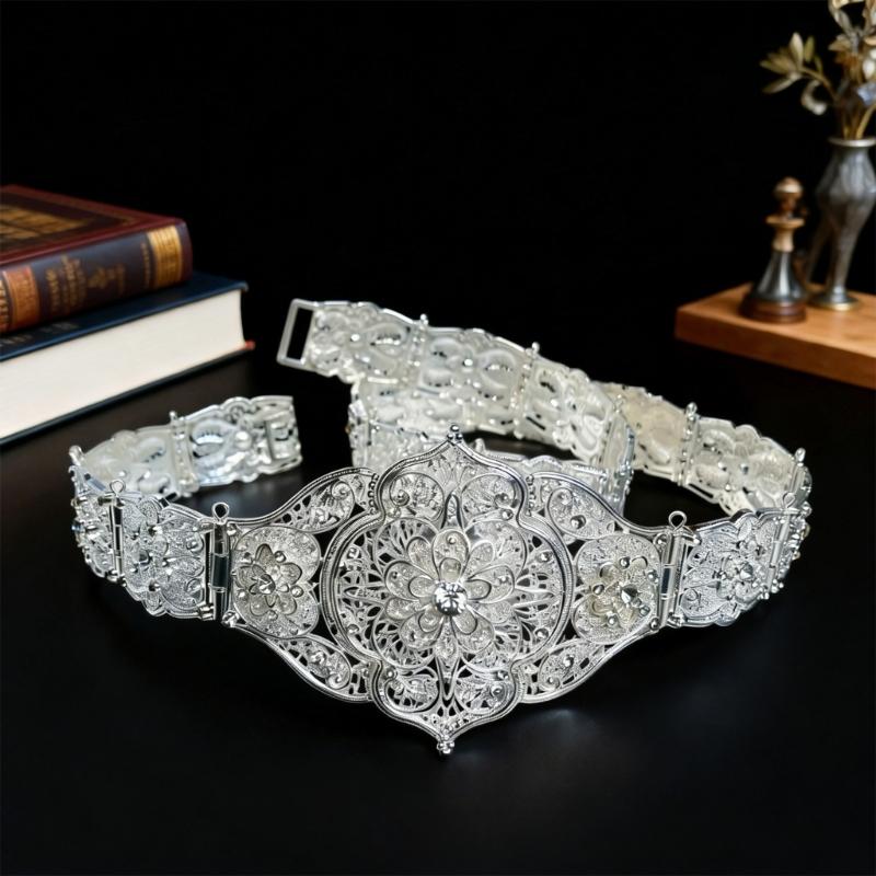 Blingbling Waist Belt Stylish Carved Floral Waist Chain Belt Elaborate Chain Belly Chain for Wedding Waistband