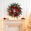 Handmade Wreath for Balcony Christmas Artificial Garland with Pinecones Cinnamon And Red Bows, Decorative Hanging Front Door Pendants Winter