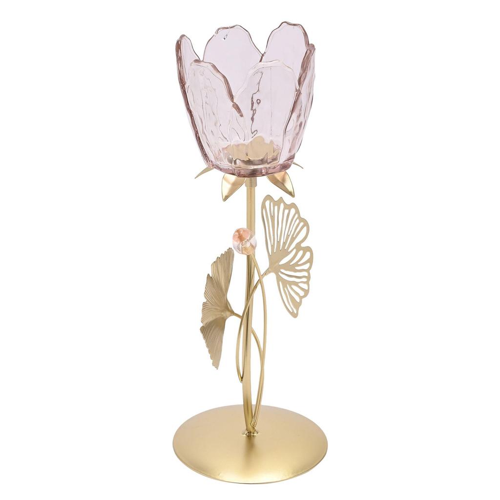 Hestia Single Stem Candle Holder With Blush Pink Glass On Gold Base