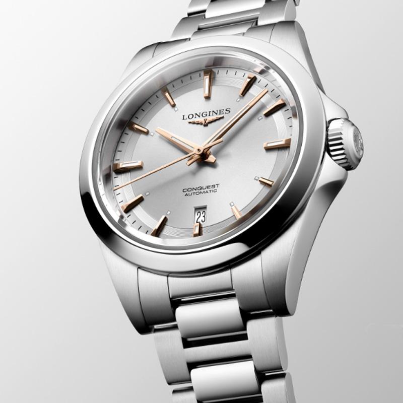 LONGINES Concas Yuedong series automatic mechanical movement 100 meters waterproof Swiss watch 30mm silver dial stainless steel strap L3.320.4.72.6