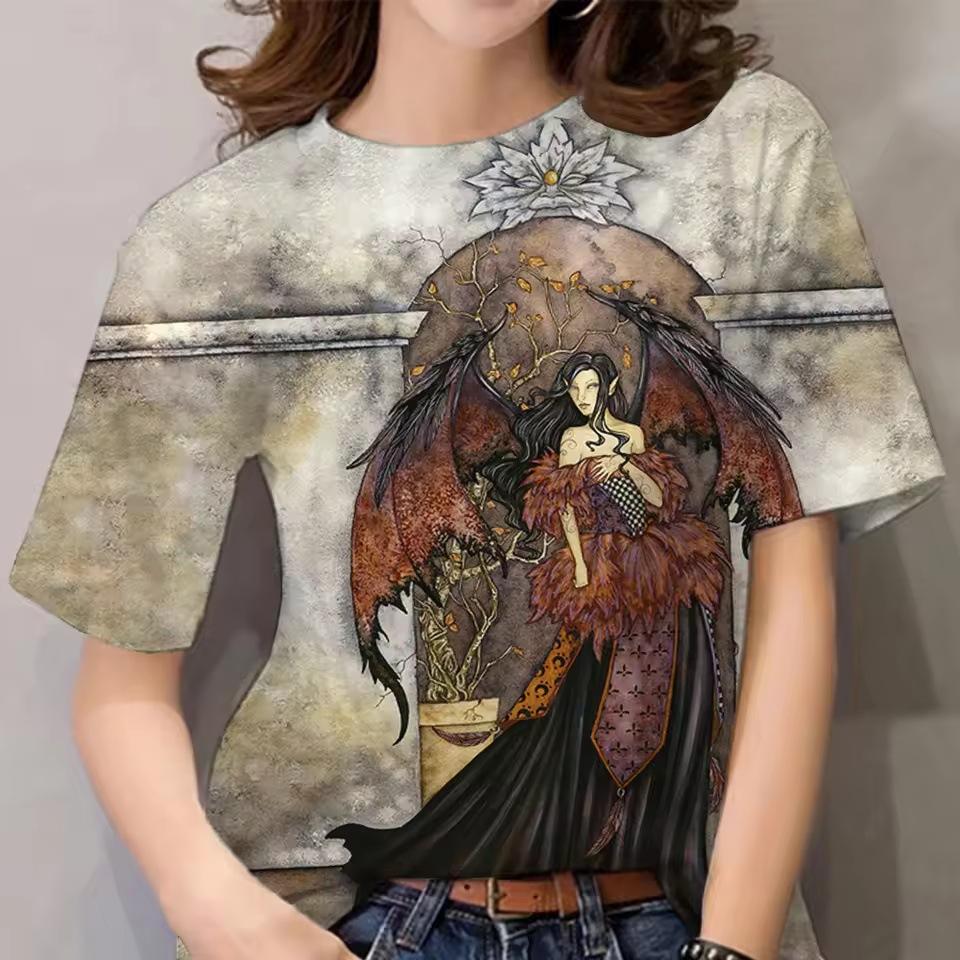 Sommermode Lässig Persönlichkeit 3D Hexen-Print Top Halloween Spaß Geschenk Damen T-Shirts