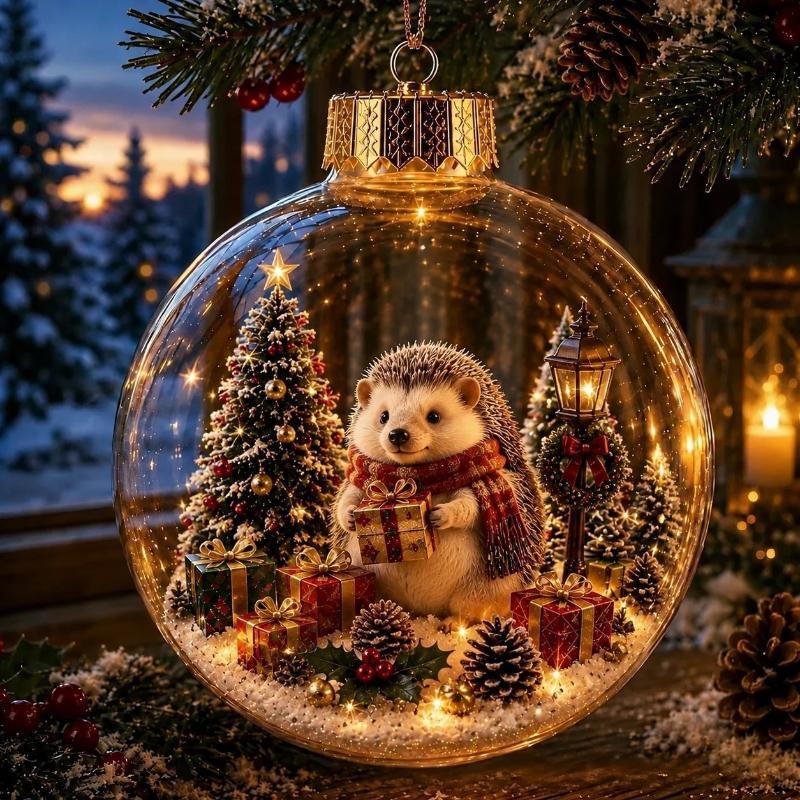Svítící vánoční dekorace 2026 DIY Nový Santa Claus Sněhulák Los Křišťálová koule se zlatým práškem Dekorace 1 ks