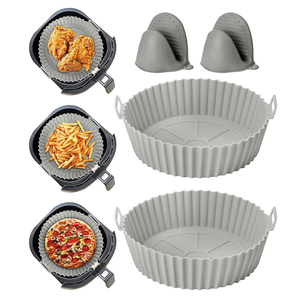 2Pcs Heat Resistant Silicone Pot Air Fryers Oven Baking Tray Replacement Silicone Air Fryers Liners Dishwasher Safe