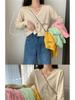 Korean Style V-Neck Knit Cardigan with Sleeves - Women's Versatile Short Sweater Coat for Spring & Autumn