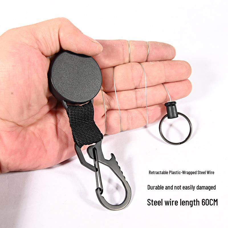 Multi-Functional Retractable Keychain Carabiner with Stainless Steel Wire Rope - Easy-Pull, Anti-Lost, Anti-Theft Fishing Buckle.