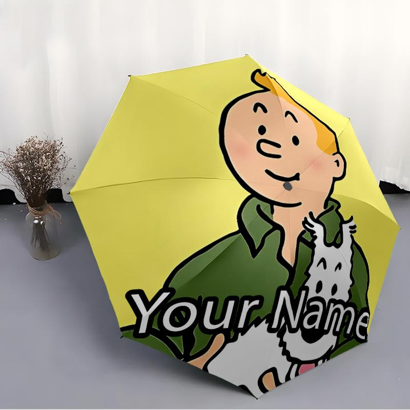 Custom Name Tintin Theme Automatic Umbrella, Lightweight & Portable, 8 Rib, Perfect for Outdoor Travel, Birthdays, Christmas, Gifts.