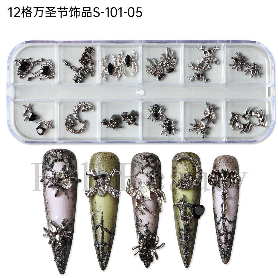 New nail art accessories Halloween dark gem spider skull ghost hand metal alloy nail accessories