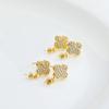 Copper-Plated 14K Gold Four-Leaf Clover Zircon Stud Earrings with Sheep's Eye Needle Empty Setting for DIY Jewelry Making