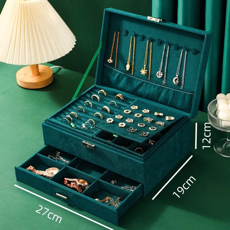 Green Velvet  Jewelry Storage Box for Women 2026 New High-end Exquisite Large Capacity Travel Jewelry Bag Jewelry Box Organizer