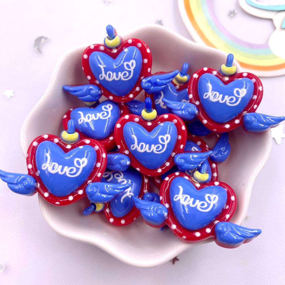 10PCS Resin Colorful Cute Red Candy Love Heart Donut Flat Back Stone Cartoon Scrapbook Figurine DIY Bow Decor Accessories Crafts
