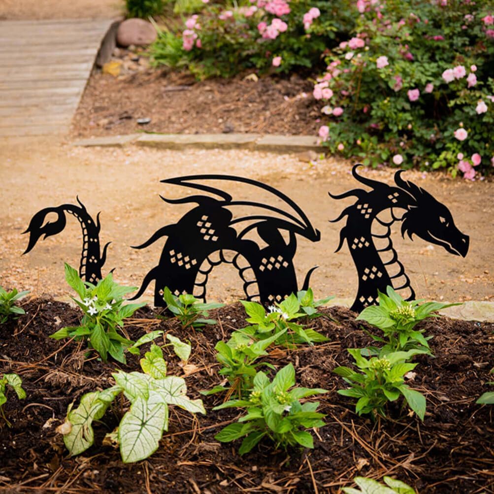 Acrylic Dragon Garden Stakes Set of 3, Decorative Yard Ornaments for Patio, Yard, Walkway, and Garden Decor, 11.41 X 6.29 X 0.19 Inch