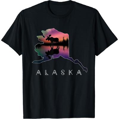 Alaskan Moose Aurora Borealis Alaska State & Landscape T-Shirt