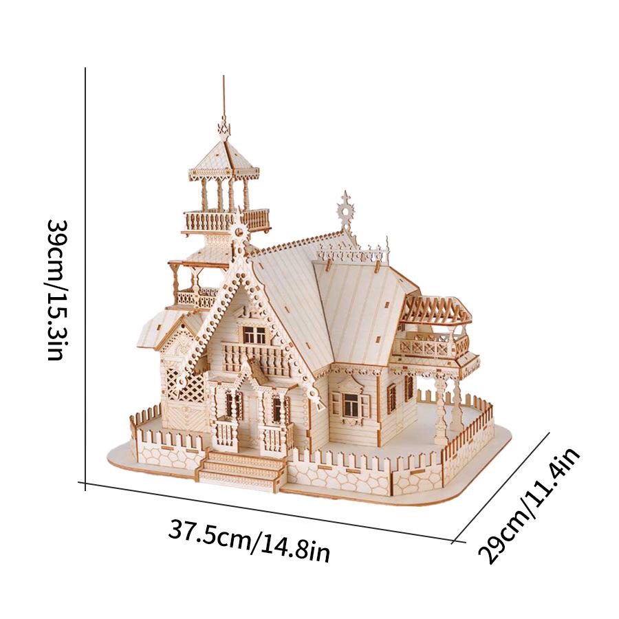 Luminous 3D Wooden Cabin Puzzle Architectural Model Toy