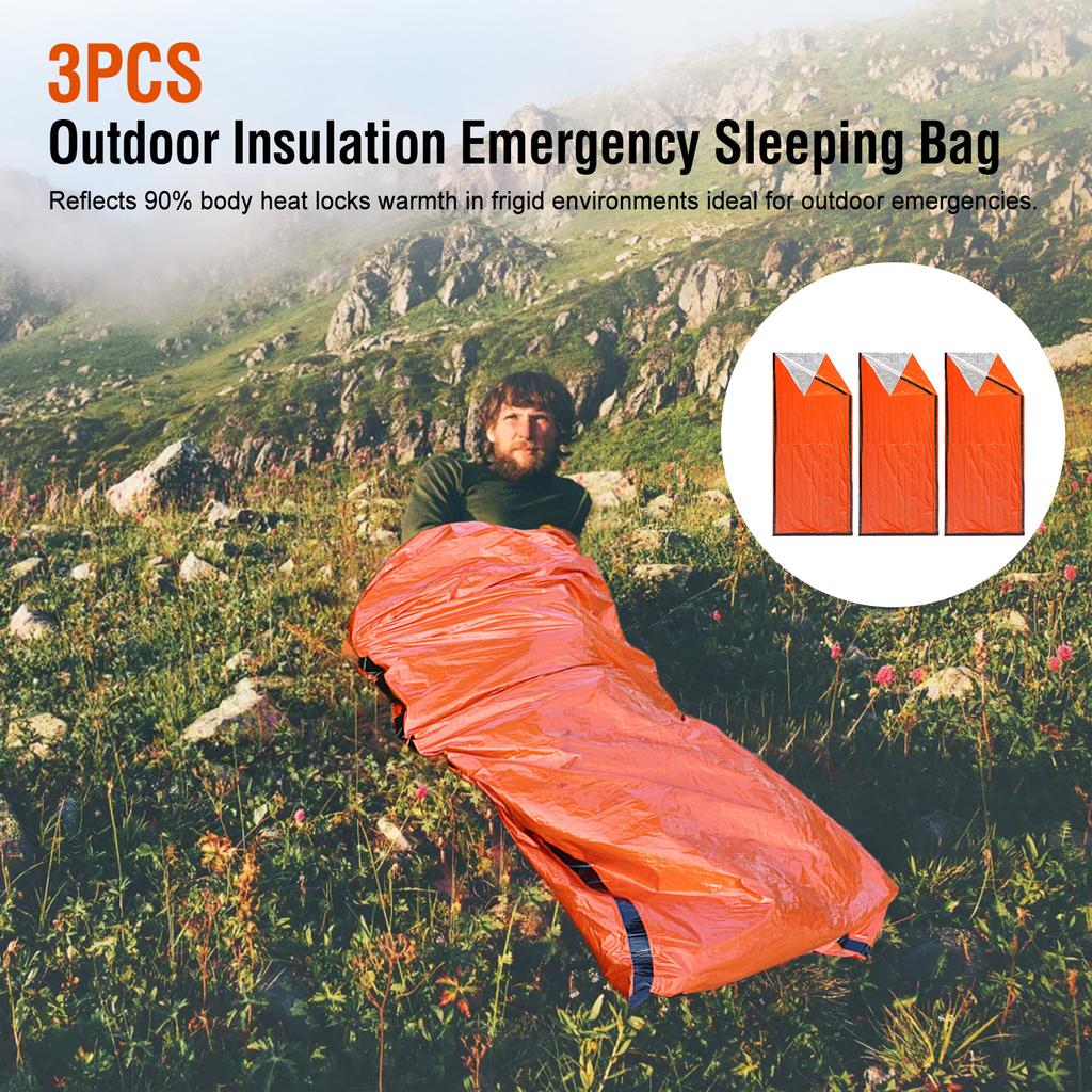 3pcs Emergency Sleeping Bag Thermal Rainproof Windproof Lightweight Survival Sleeping Bag for Camping Hiking Outdoor Envelope Sleeping Bag with Whistl