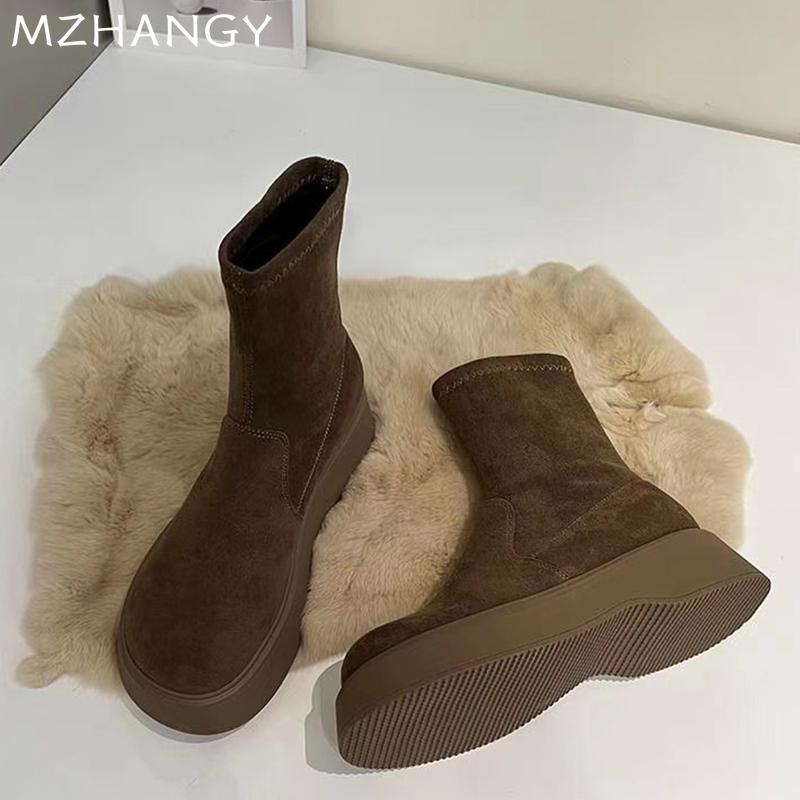 Women Suede Ankle Boots Winter Flats Shoes Woman 2025 Trend Fashion Retro Warm Goth Cozy Walking Classic Snow Boots Mujer Botas