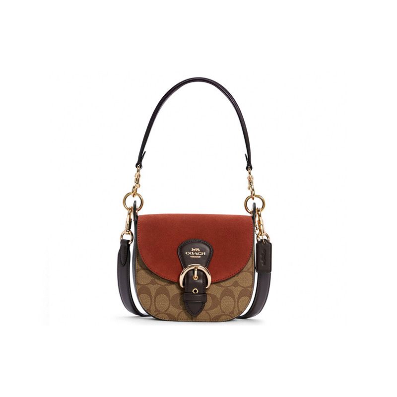 

Coach Kleo 17 Classic Monogram Leather Saddle Bag Women handbags Rust C5691-IME7V Basic Set (Bag+Dust Bag)