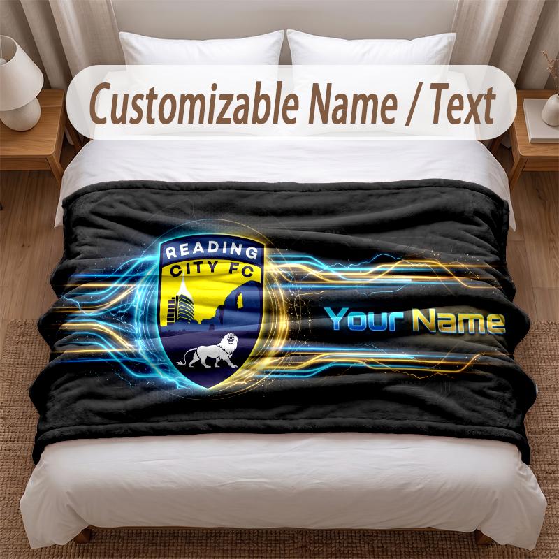 Reading FC Printed Flannel Blanket Custom Name Text Soft Warm Throw For Bedroom Holiday Gift