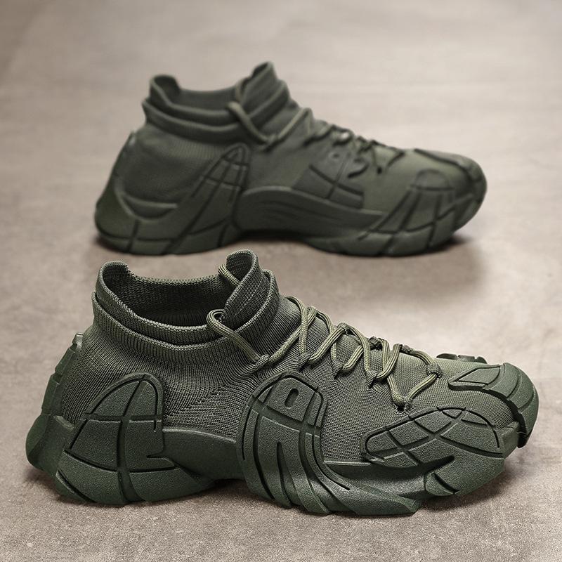 New Fly-woven Socks Shoes Men's Casual Sports Shoes Running Shoes Dad Shoes Splicing Breathable Thick-soled Muffin Shoes