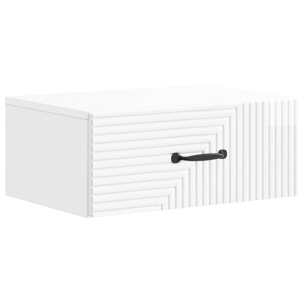 Wall Mounted Nightstand Set 2 pcs High Gloss White Engineered Wood