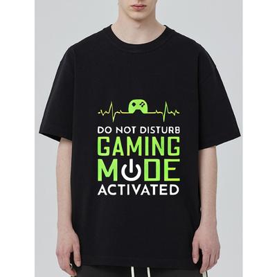 Zwart T-shirt met ronde hals Do Not Disturb Gaming Mode Activated met Gamecontroller Hartslag Design voor Gamers en Casual Kleding