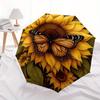 Sunflower Butterfly Garden Art Print Umbrella, Cute Umbrella with Cute Design, Portable 3-Fold Compact Umbrella for Men & Women, Valentine's Day Mothe