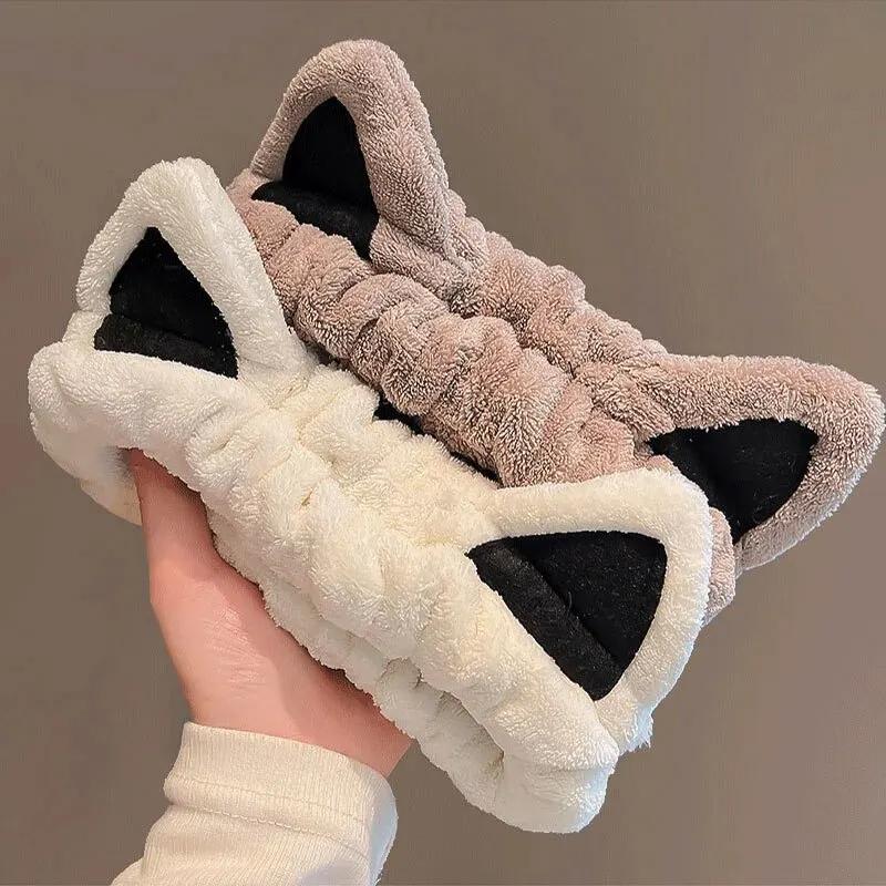 1 STK Ansiktsvask pannebånd Hårbånd med katteører Coral Fleece tegneserie Søt kreativt hårtilbehør