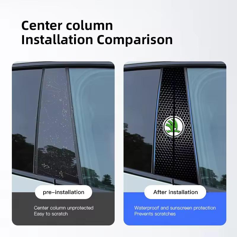 WMZW4 Car B-Pillar Center Column Cover Decals Decoration Stickers for Skoda Logo Octavia Yeti VRS Kodiaq Karoq Tour Superb Fabia Rapid