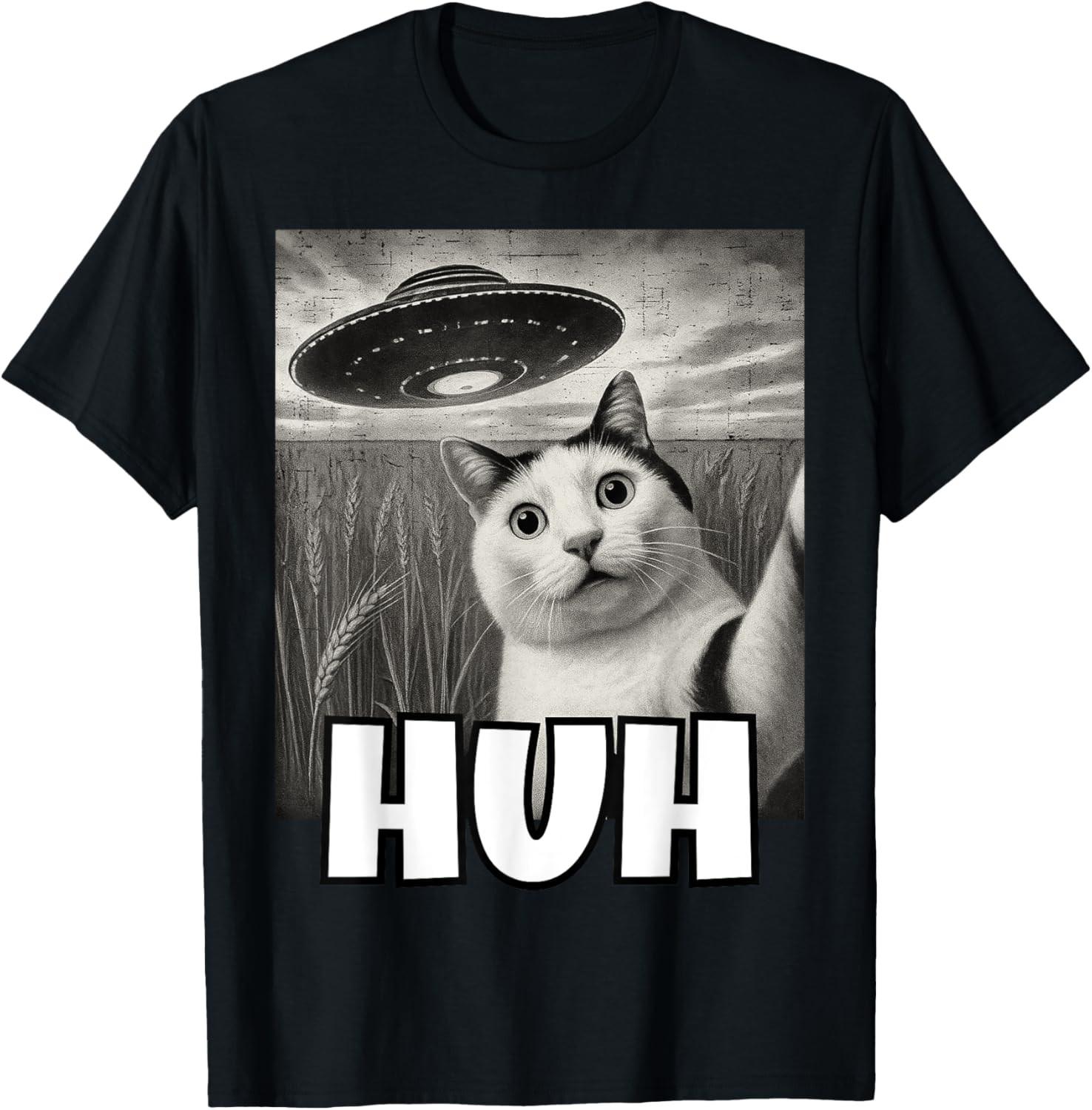 Huh Silly Cat Meme Funny Oddly UFO Bootleg Dank Meme Cat UFO Unisex T-Shirt S