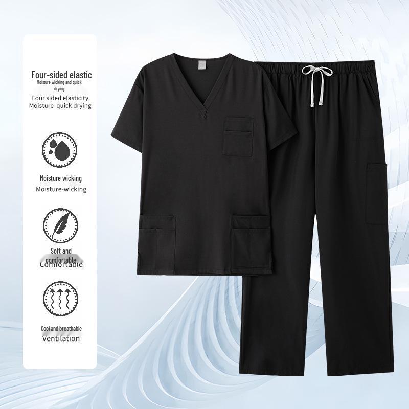 Blouse et pantalon d'uniforme unisexe à col en V: Pantalon droit et haut de couleur unie pour les professionnels de la santé