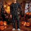 Men's Halloween Pajama Set Long Sleeve Long Pants with Crotch Buttons and Elastic Drawstring Waist