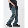 Unisex Retro High Street Pocket Jeans: Loose, Wide-Leg, Straight Fit Workwear for Couples