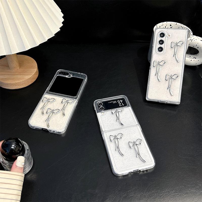 Transparent Glitter Ins Style Bow Phone Case for Samsung Zflip6 Clamshell Folding Zfold5 Women's Model