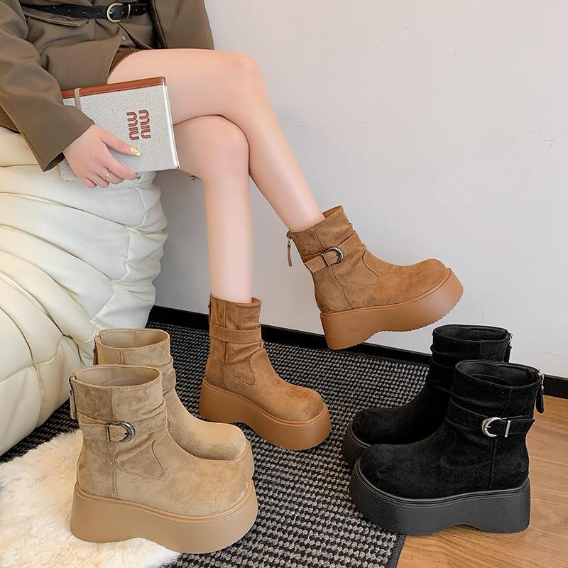 Neue Herbstnische kleine dicksohlige erhöhende Martin-Stiefel Damen Retro dünne kurze Stiefel
