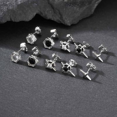 Vnox Men's Personality Stud Earrings, Hip Hop Star Stud Earrings Silver Color Zircon Stud Earrings, Minimalist Ear Jewelry Gifts