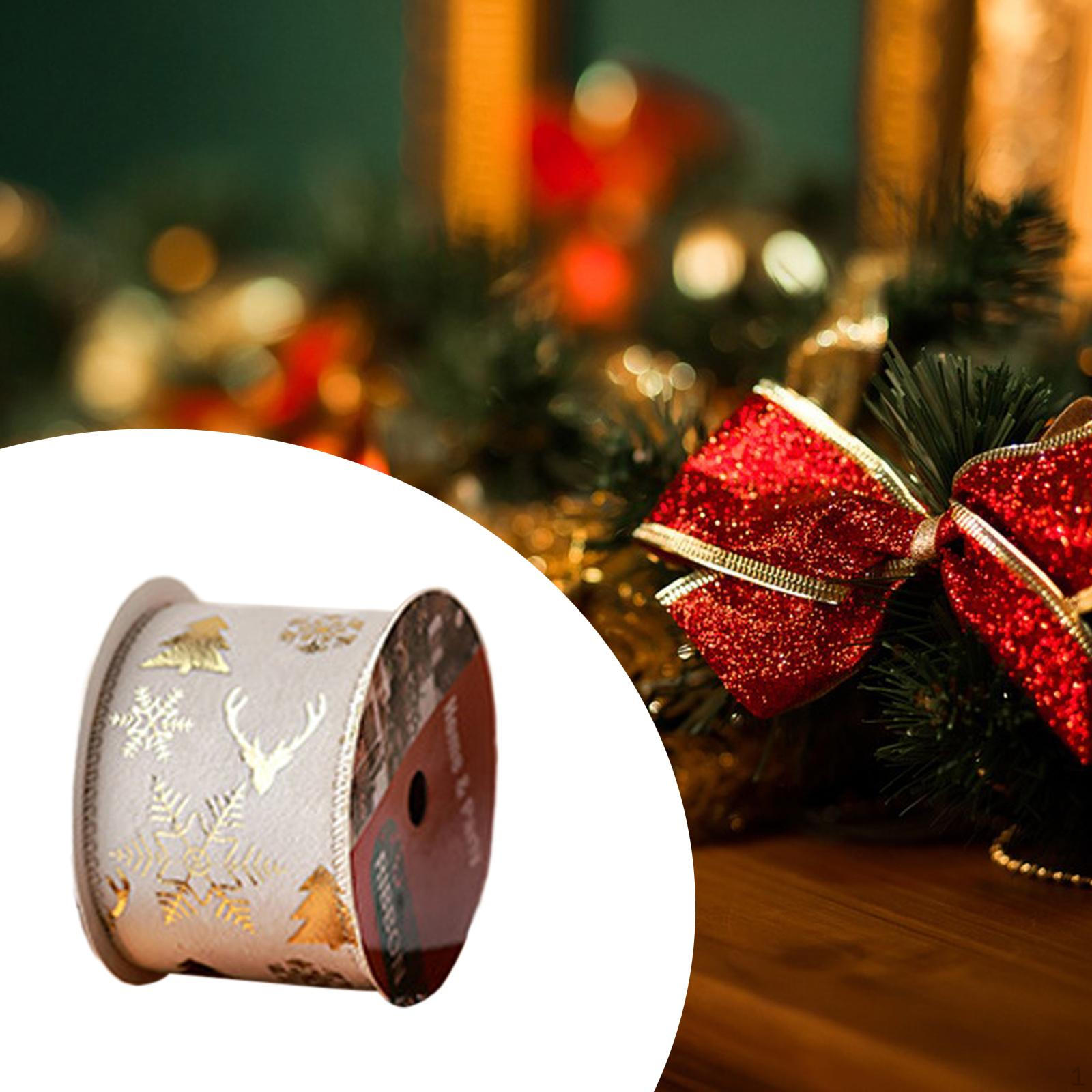 

Рождественская лента для поделок, 9,1 м, декоративная лента, проволочный край, изготовление бантов, Beige A