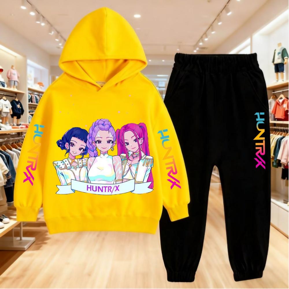 KPop Demon Hunters Children's Hoodie Set with Boys' Casual Sports Shirt and Two Tone Girls' Soft and Comfortable Pants Kid Cloth