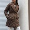 2022 European & American Diamond Pattern Mid-Length Belted Lapel Overcoat - Autumn/Winter Fashion Slimming Cotton Coat